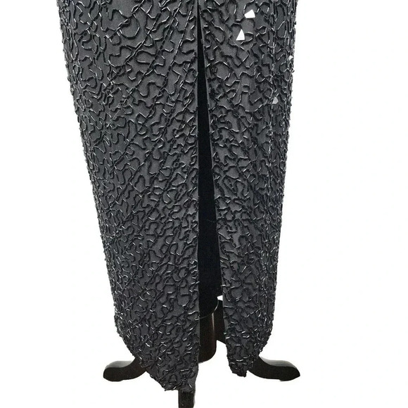 Vintage Black Tie By He-Ro Silk Beaded Sequin Evening Cocktail Dress Size 10 - Picture 11 of 16